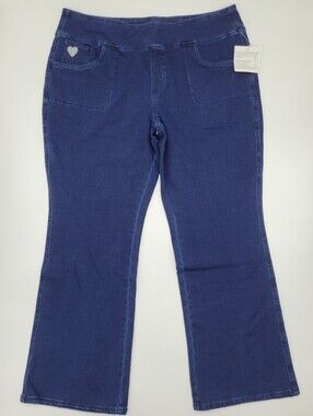 Quacker Factory Dream Jeannes Blue Stretch Knit Denim Bootcut Jeans Size XL NEW